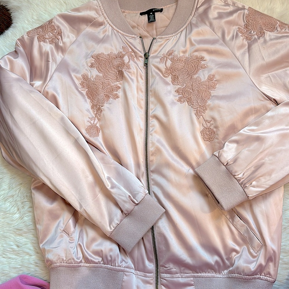 Pink satin bomber jacket